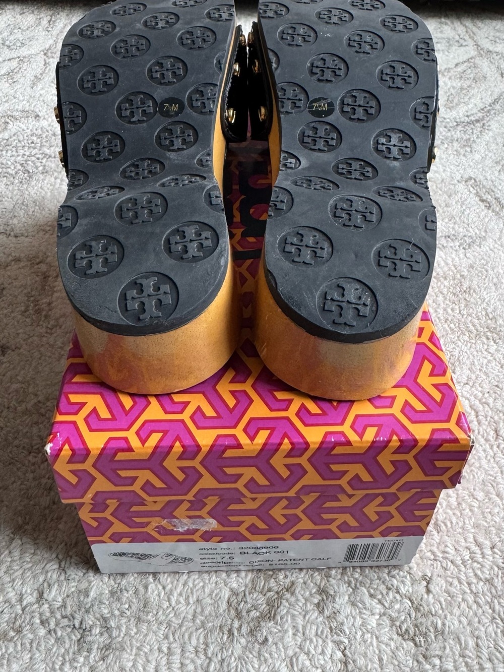 EUC Tory Burch Dixon Black Patent Wood Platform Sandal - Picture 7 of 11